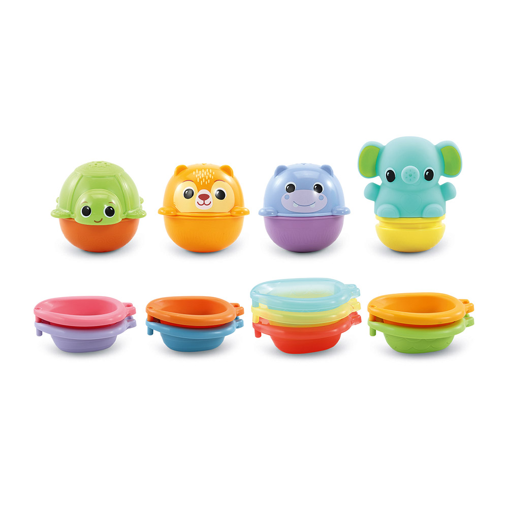 VTech - Maxi-Coffret de Bain Multi Activité, 15 Jouets de Bain Bébé,  Animaux, Bateaux, 3 Formes, 3 Balles, Filet de Rangement, Cadeau Enfant  Garçon et Fille Dès 1 An - Contenu en