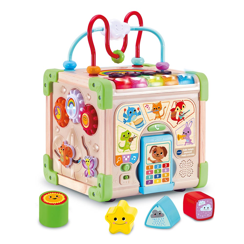 Jouet Bebe 1 2 Ans, Cube D'activité Bébé en Bois 6-en-1, Jouets