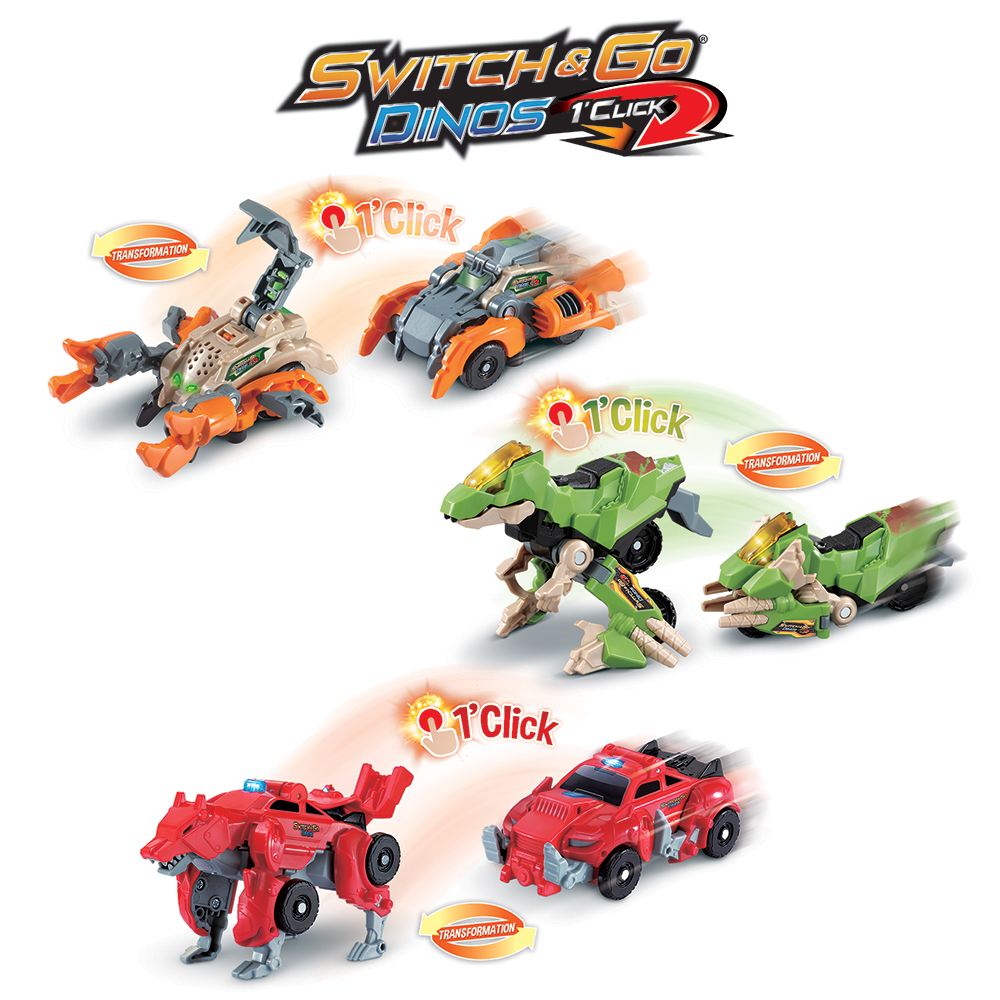 VTech - Jouet dinosaure et voiture - Switch & Go Dinos 1'Click